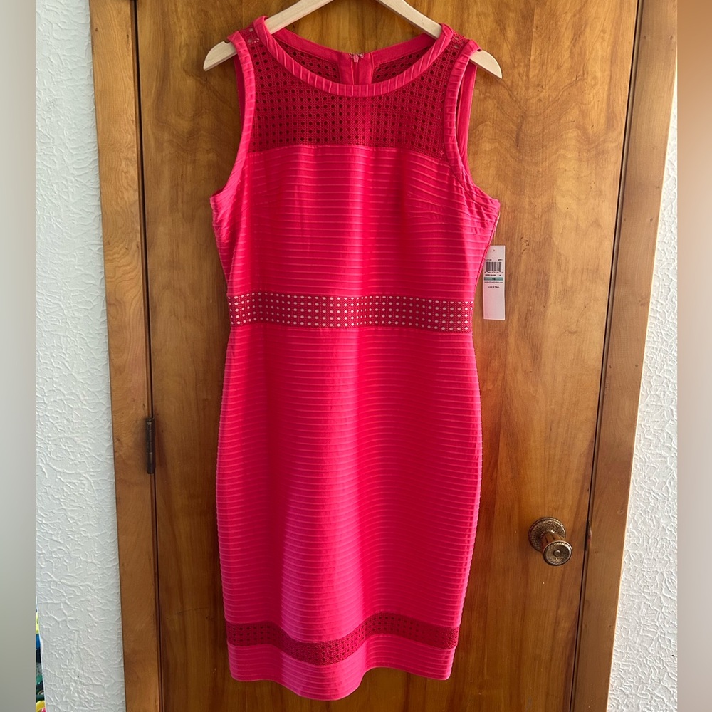 London Times Hot Pink Cocktail Dress Scoop Neck Sleeveless NWT
